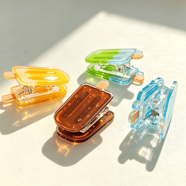 4pcs Summer Ice Cream Popsicle Shaped Multifunctional Individual Acrylic Clips, Stationery Refills, File And Paper Clips, High Transparency PP Clipu002FSealing Clipu002FBookmarku002FMemo Clip, Diary Decoration Gift - Image 5