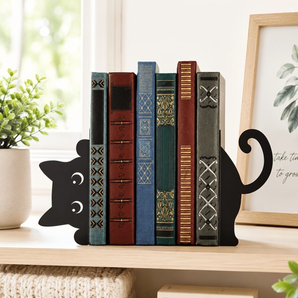 Adorable Kitten Metal Bookend - Iron Cat Book Holder Decor with Sitting & Standing Cat Figurines, Durable Bookends for Shelf Decoration Suitable for, Office, Library - Perfect Gift for Book Lovers