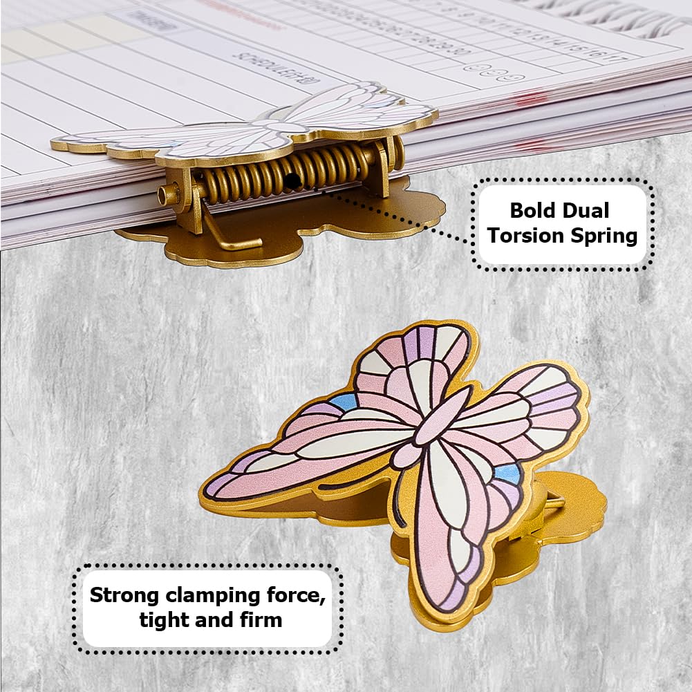 2pcs Golden Pink Butterfly Book Clips | Vintage Enamel Notebook Binder Clips, Retro Page Bill Handbook Clamps for Scrapbook, Journal, Travelers Notebook, Art Creation, Office Decoration, Reading - Image 2