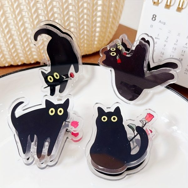 4pcs Cute Cat Theme Acrylic Clips - Notebook Note Clips, Sealing Clips, Plastic File Clips, Durable Storage Clips, Suitable for Notes, Exams, Office Documents, Books, Kitchen Storage Accessories
