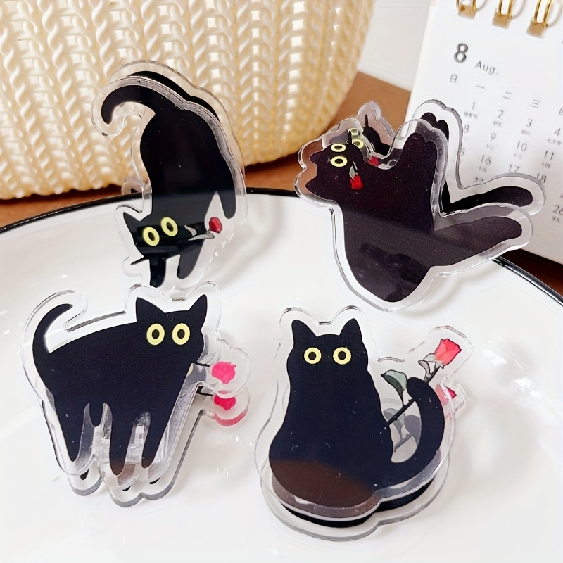 4pcs Cute Cat Theme Acrylic Clips - Notebook Note Clips, Sealing Clips, Plastic File Clips, Durable Storage Clips, Suitable for Notes, Exams, Office Documents, Books, Kitchen Storage Accessories - Image 1