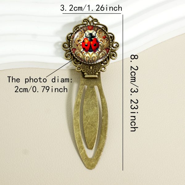 1pc 2D Flat Iron Lace Bookmark with Time Gem Glass Ladybug Pattern - Exquisite Swirl Design Circular Page Clip, Creative Insect Decor Reading Marker, Valentine's Day Gift, 2D Flat - Image 6