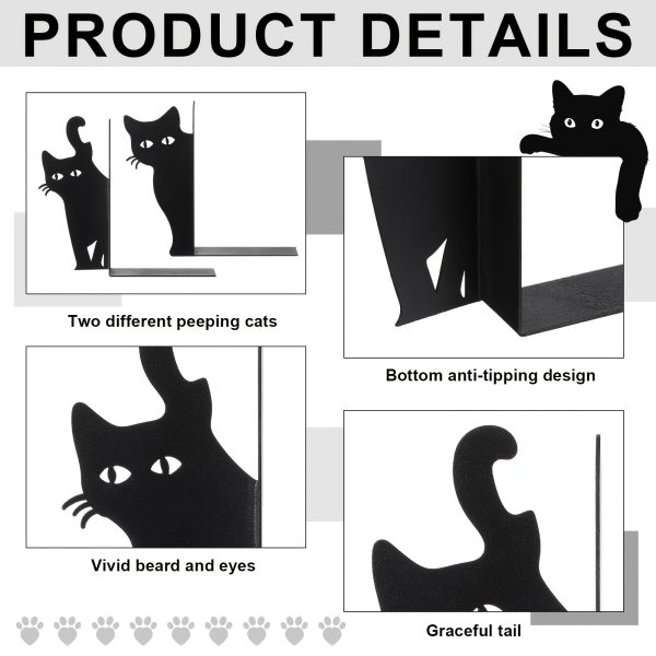 Metal Cat Bookend - Decorative Iron Kitten Shelf End with Sitting & Standing Cats, Durable Book Holder for Home Library, ' Room, - Cute Feline Book Decor Gift for Cat Lovers, Bookworms & Pet Owners - Image 3