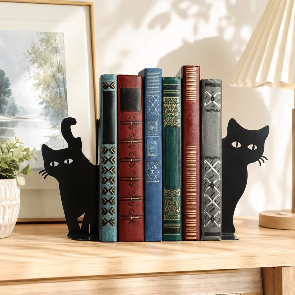 Metal Cat Bookend - Decorative Iron Kitten Shelf End with Sitting & Standing Cats, Durable Book Holder for Home Library, ' Room, - Cute Feline Book Decor Gift for Cat Lovers, Bookworms & Pet Owners