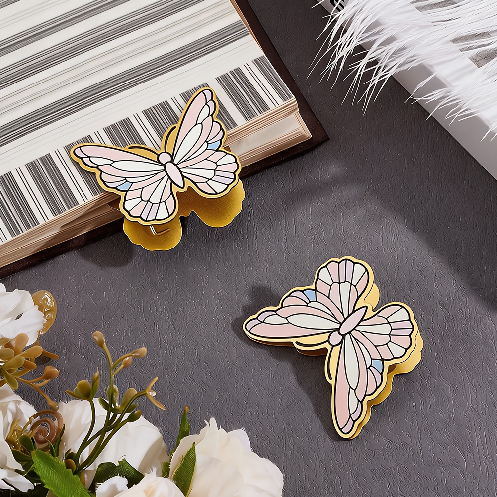 2pcs Golden Pink Butterfly Book Clips | Vintage Enamel Notebook Binder Clips, Retro Page Bill Handbook Clamps for Scrapbook, Journal, Travelers Notebook, Art Creation, Office Decoration, Reading - Image 3