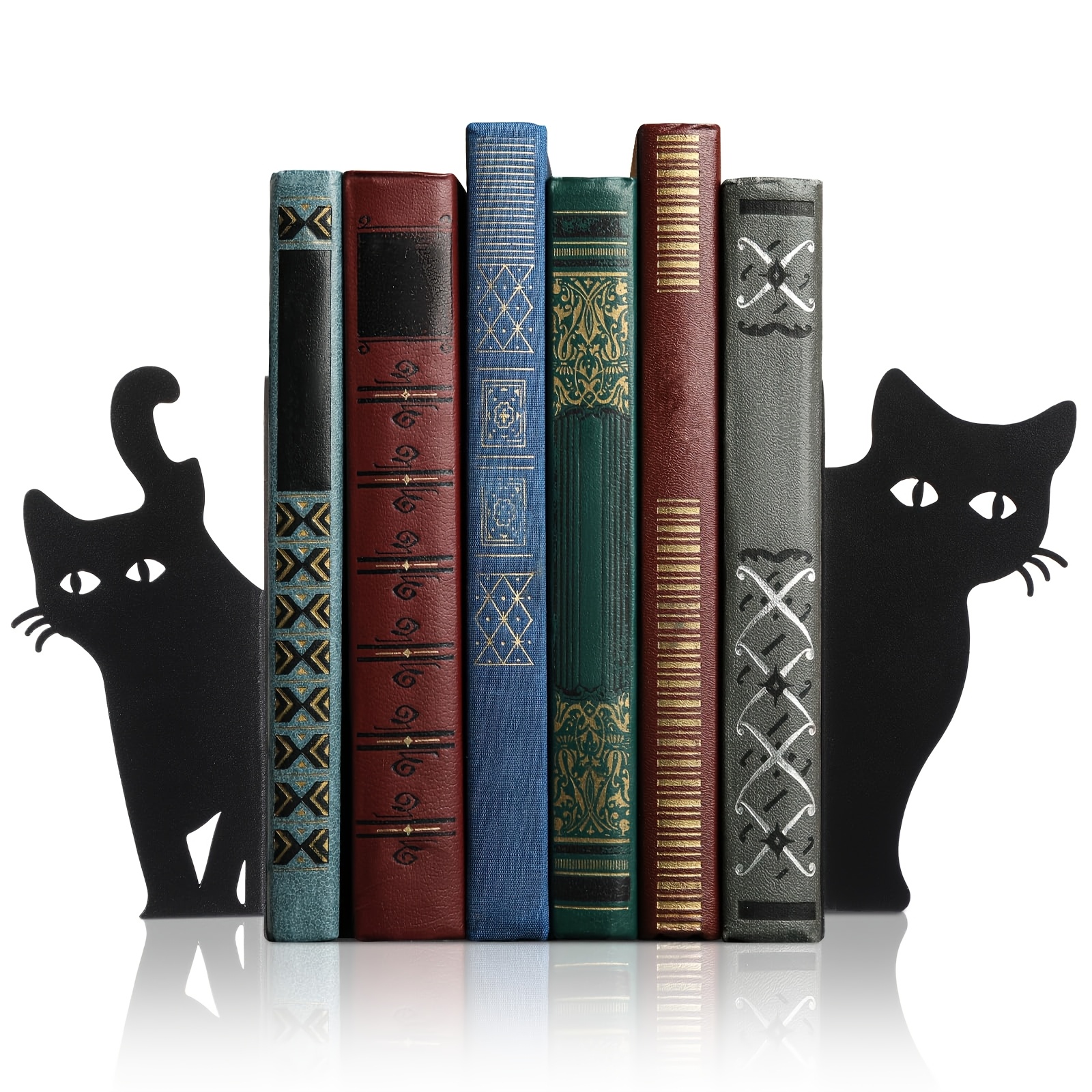Metal Cat Bookend - Decorative Iron Kitten Shelf End with Sitting & Standing Cats, Durable Book Holder for Home Library, 