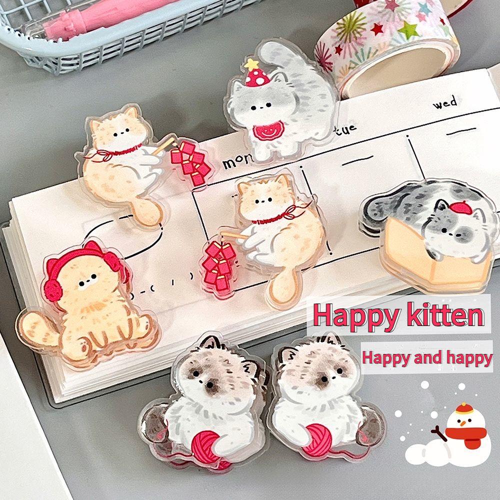 7pcs Cartoon Cat-Themed Acrylic Clips - Designed for Organizing Notebooks in The Kitchen, Suitable for Notes, Exams, Office Documents, Books, Kitchen Storage Additions, Notebook Organizers, Fun Design, Stationery Storage Box - Image 2