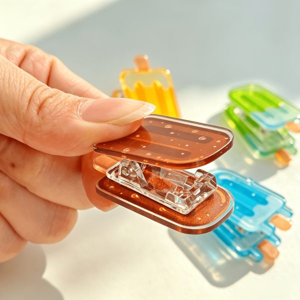 4pcs Summer Ice Cream Popsicle Shaped Multifunctional Individual Acrylic Clips, Stationery Refills, File And Paper Clips, High Transparency PP Clipu002FSealing Clipu002FBookmarku002FMemo Clip, Diary Decoration Gift - Image 6