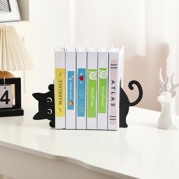 Adorable Kitten Metal Bookend - Iron Cat Book Holder Decor with Sitting & Standing Cat Figurines, Durable Bookends for Shelf Decoration Suitable for, Office, Library - Perfect Gift for Book Lovers - Image 2