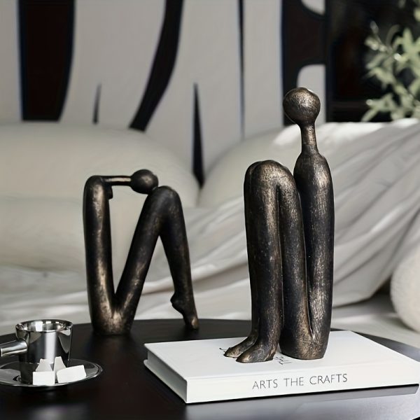 2pcs Set Modern Resin Bookshelf Figurines, Human-Shaped Decorative Bookends Sculptures, Elegant Seated Figure Design Ornaments, Suitable for Bookshelves, Desks, Home Office Decor, Indoor and Outdoor Home Decoration Crafts - Image 2