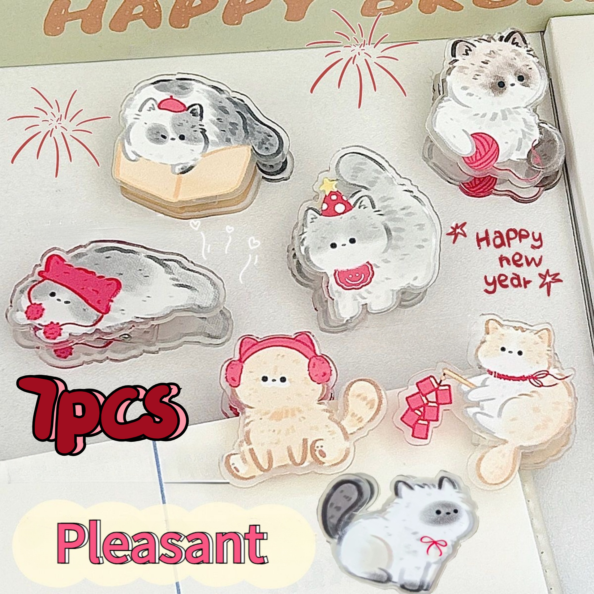 7pcs Cartoon Cat-Themed Acrylic Clips - Designed for Organizing Notebooks in The Kitchen, Suitable for Notes, Exams, Office Documents, Books, Kitchen Storage Additions, Notebook Organizers, Fun Design, Stationery Storage Box - Image 6