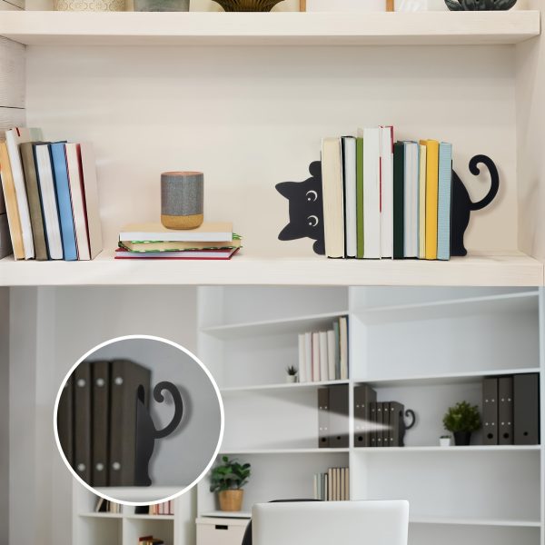 Adorable Kitten Metal Bookend - Iron Cat Book Holder Decor with Sitting & Standing Cat Figurines, Durable Bookends for Shelf Decoration Suitable for, Office, Library - Perfect Gift for Book Lovers - Image 6
