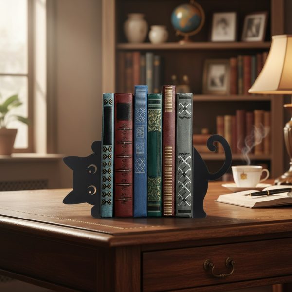 Adorable Kitten Metal Bookend - Iron Cat Book Holder Decor with Sitting & Standing Cat Figurines, Durable Bookends for Shelf Decoration Suitable for, Office, Library - Perfect Gift for Book Lovers - Image 7