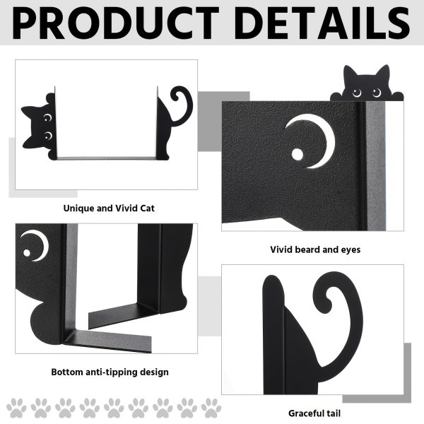 Adorable Kitten Metal Bookend - Iron Cat Book Holder Decor with Sitting & Standing Cat Figurines, Durable Bookends for Shelf Decoration Suitable for, Office, Library - Perfect Gift for Book Lovers - Image 5