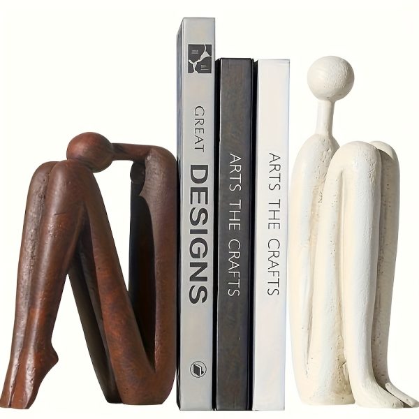2pcs Set Modern Resin Bookshelf Figurines, Human-Shaped Decorative Bookends Sculptures, Elegant Seated Figure Design Ornaments, Suitable for Bookshelves, Desks, Home Office Decor, Indoor and Outdoor Home Decoration Crafts