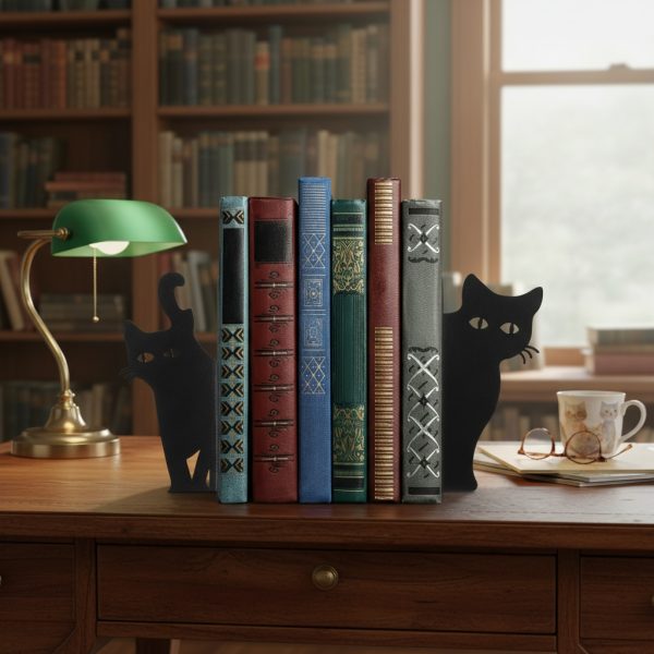 Metal Cat Bookend - Decorative Iron Kitten Shelf End with Sitting & Standing Cats, Durable Book Holder for Home Library, ' Room, - Cute Feline Book Decor Gift for Cat Lovers, Bookworms & Pet Owners - Image 2