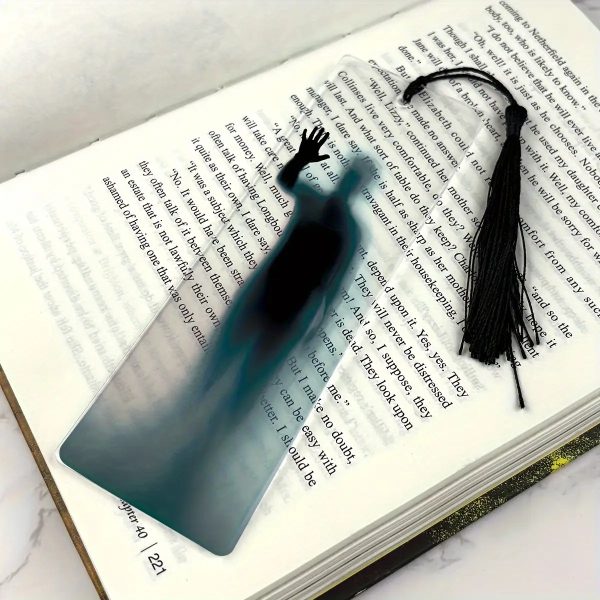 1pc Transparent Acrylic Bookmark Set with Abstract Book Page Cutout Design & Black Tassel - Clear Durable Bookmark for Books, Journals, Tablets - Elegant Minimalist Book Accessory for Readers, Colleagues, Family Gifts