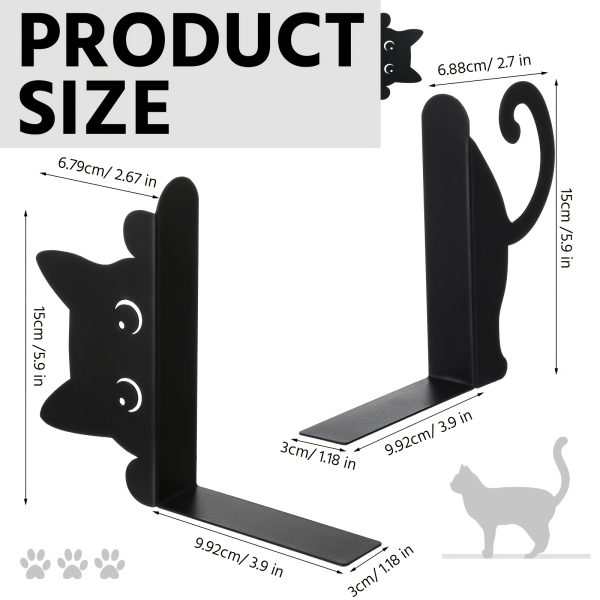 Adorable Kitten Metal Bookend - Iron Cat Book Holder Decor with Sitting & Standing Cat Figurines, Durable Bookends for Shelf Decoration Suitable for, Office, Library - Perfect Gift for Book Lovers - Image 4