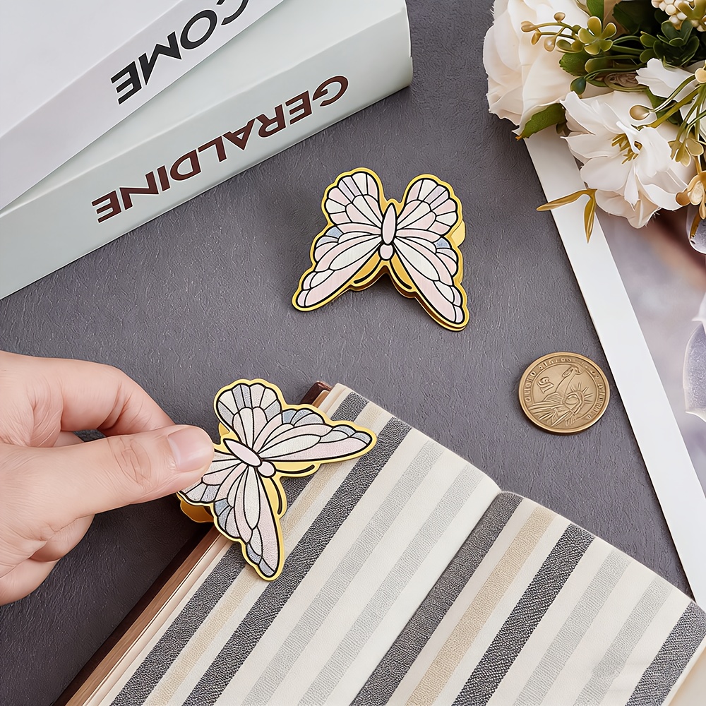 2pcs Golden Pink Butterfly Book Clips | Vintage Enamel Notebook Binder Clips, Retro Page Bill Handbook Clamps for Scrapbook, Journal, Travelers Notebook, Art Creation, Office Decoration, Reading - Image 4