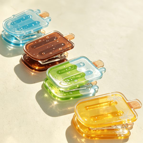 4pcs Summer Ice Cream Popsicle Shaped Multifunctional Individual Acrylic Clips, Stationery Refills, File And Paper Clips, High Transparency PP Clipu002FSealing Clipu002FBookmarku002FMemo Clip, Diary Decoration Gift - Image 3