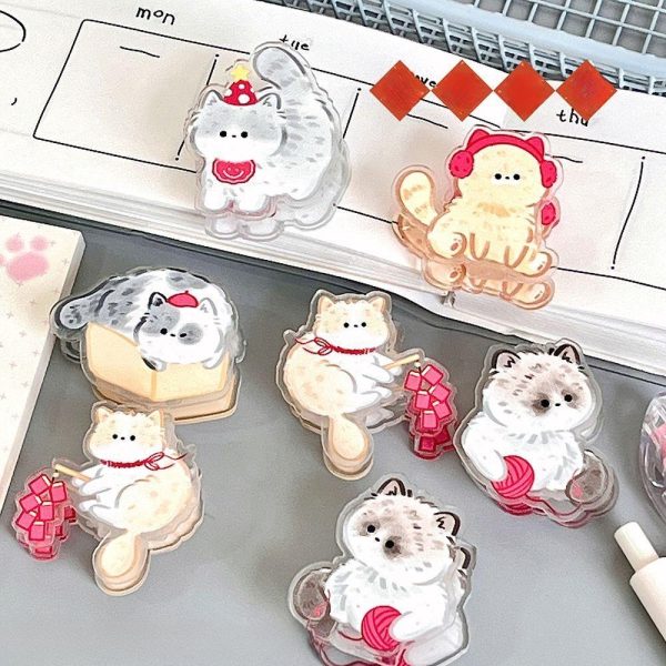 7pcs Cartoon Cat-Themed Acrylic Clips - Designed for Organizing Notebooks in The Kitchen, Suitable for Notes, Exams, Office Documents, Books, Kitchen Storage Additions, Notebook Organizers, Fun Design, Stationery Storage Box - Image 4