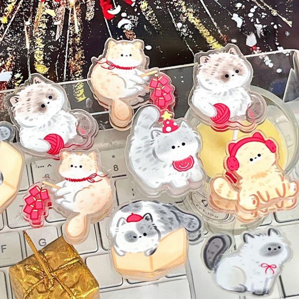 7pcs Cartoon Cat-Themed Acrylic Clips - Designed for Organizing Notebooks in The Kitchen, Suitable for Notes, Exams, Office Documents, Books, Kitchen Storage Additions, Notebook Organizers, Fun Design, Stationery Storage Box - Image 10